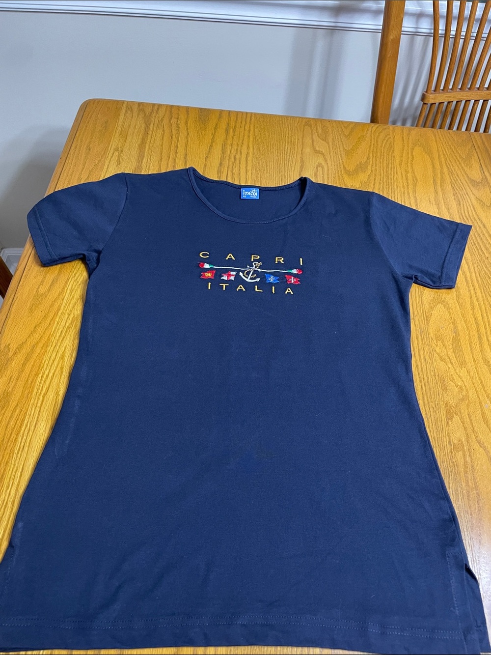 Italia Mania Graphic Navy Blue T Tee Women’s Size XL CAPRI ITALIA Short Sleeve